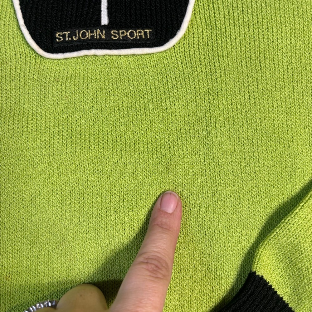 St John Sport Womens Lime Green Quarter Zip Knit Sweater Colorblock Black Purple - Picture 9 of 14